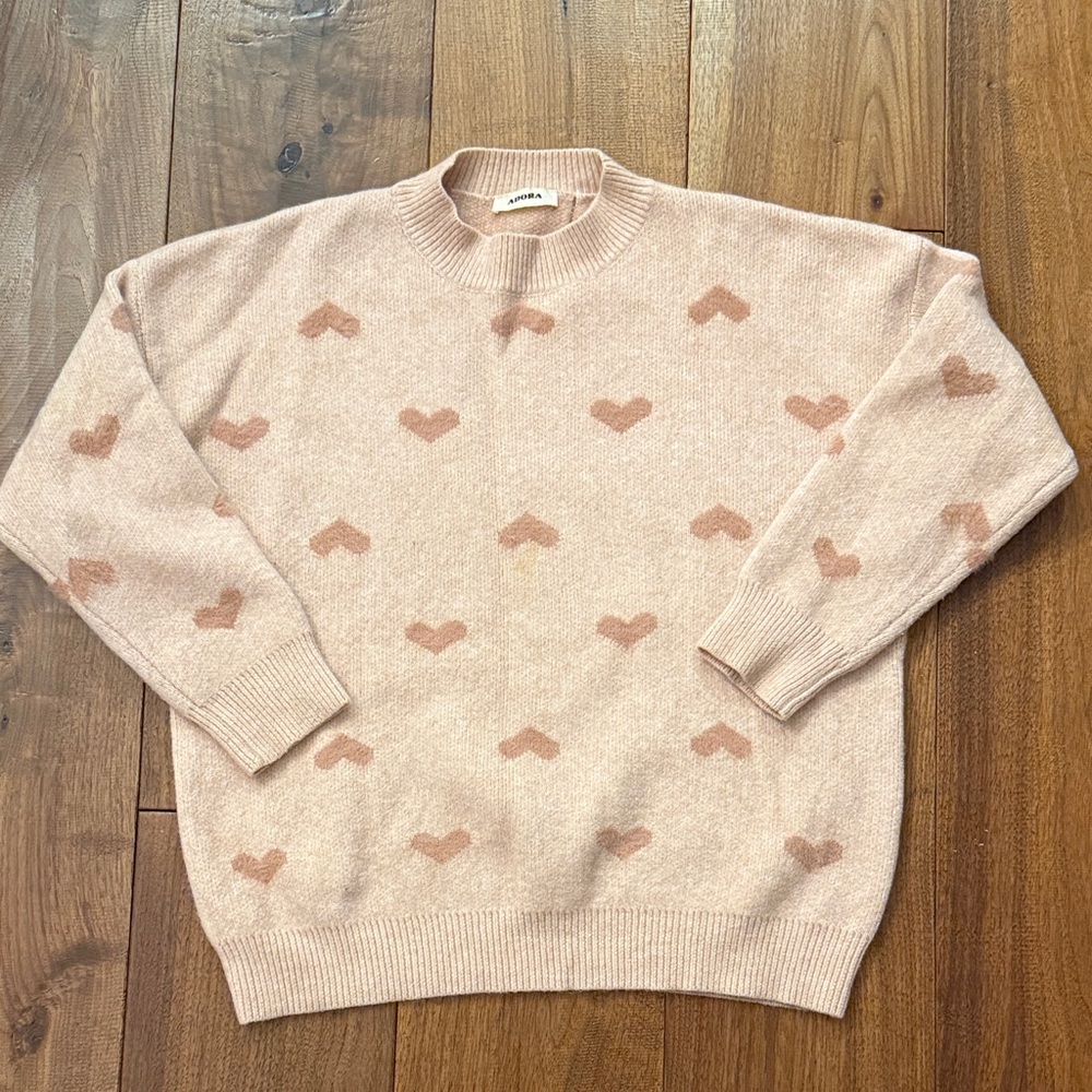 ADORA Pink Heart Pattern Crew Neck Sweater